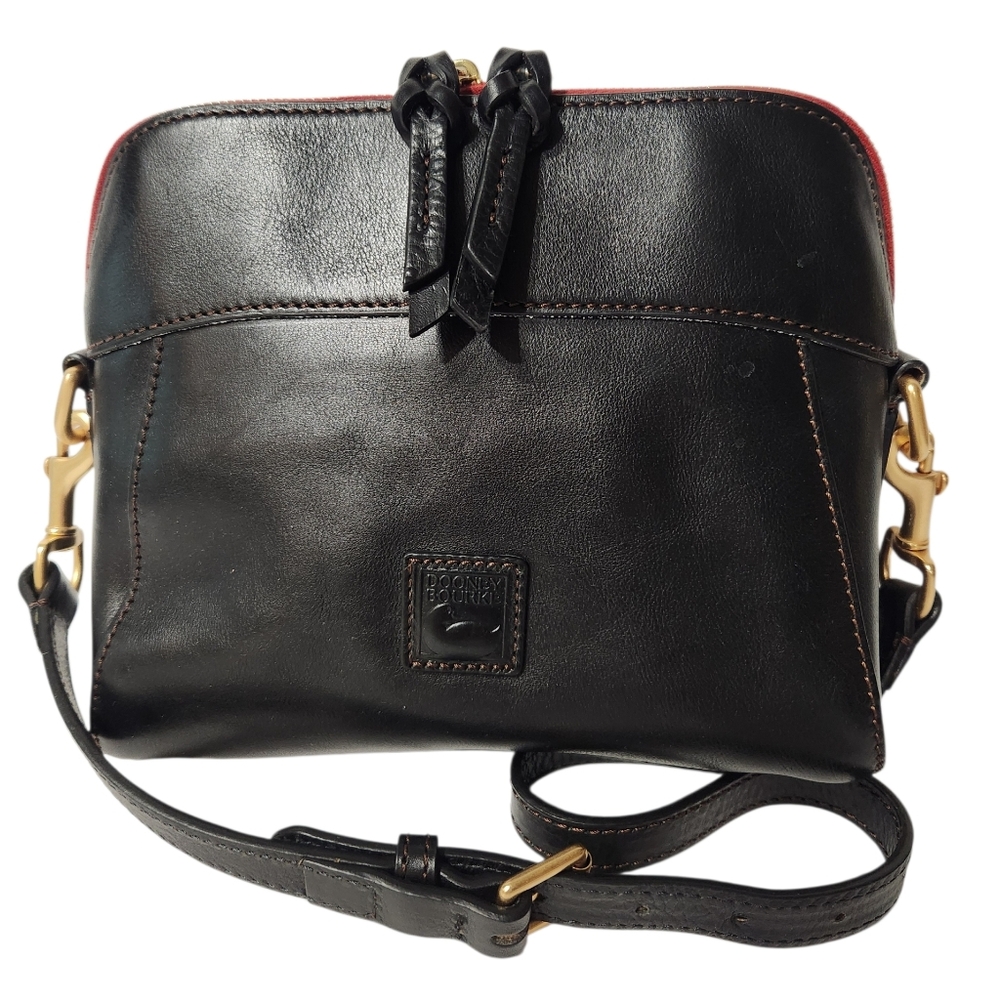 Dooney & Bourke Black Leather Crossbody Bag with Red Trim